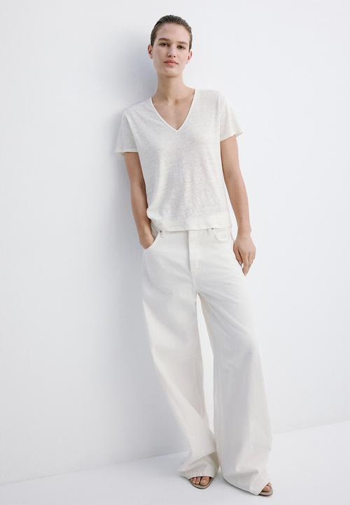 MANGO - T-shirt linito - natural