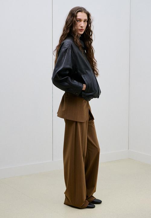 MANGO - Trousers systeck- dark brown