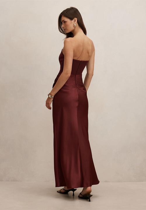 Forever New - Isra drape strapless maxi dress in vintage merlot