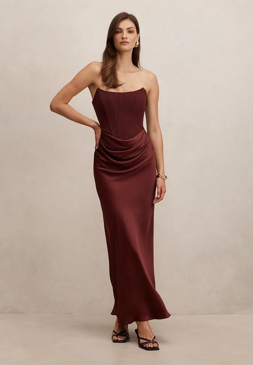 Forever New - Isra drape strapless maxi dress in vintage merlot