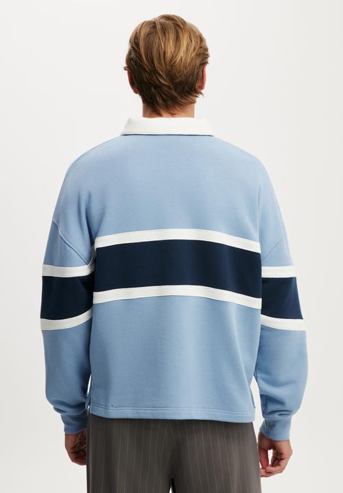 Cotton On - Cropped Fit Graphic Fleece Polo - Riviera Blue/Vintage White/Society