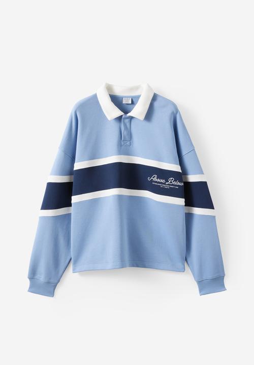 Cotton On - Cropped Fit Graphic Fleece Polo - Riviera Blue/Vintage White/Society