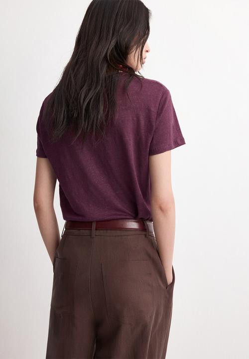 MANGO - T-shirt lina - dark red