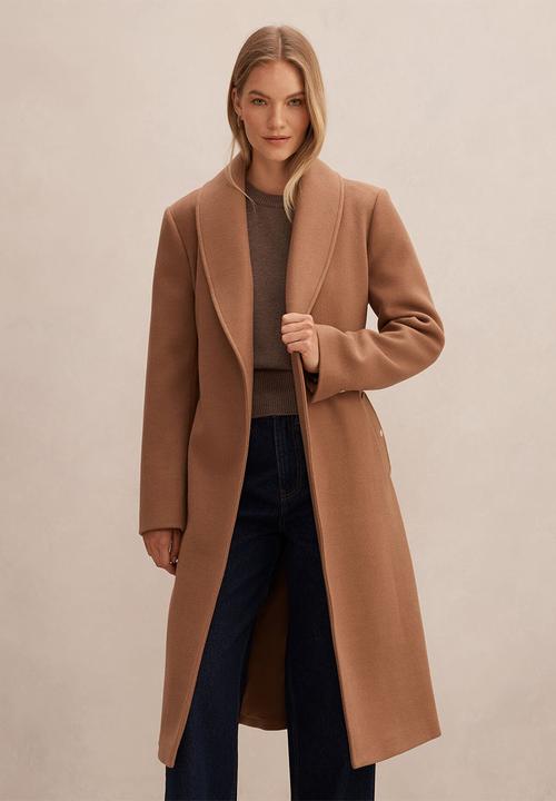 Forever New - Clarissa Wrap Coat in Dark Camel