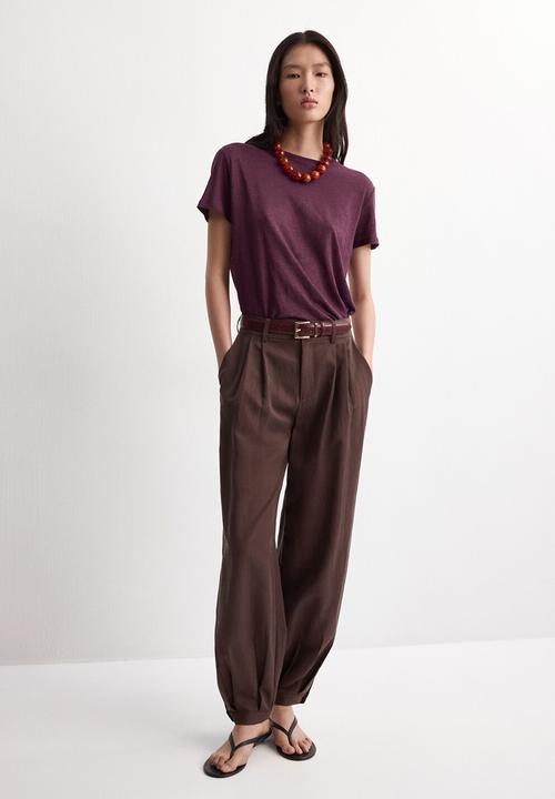 MANGO - T-shirt lina - dark red