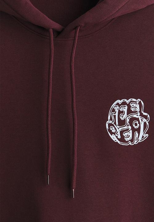 H&M - Loose fit printed hoodie - burgundy/feel real