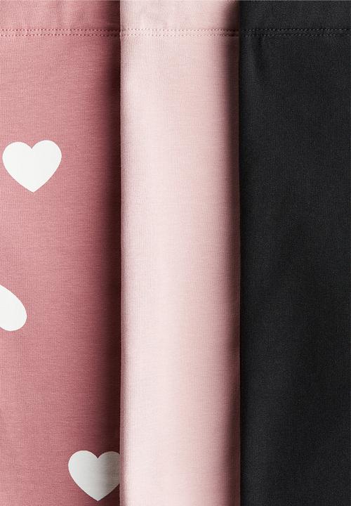 H&M - 3-Pack brushed-inside jersey leggings - dusty pink/hearts