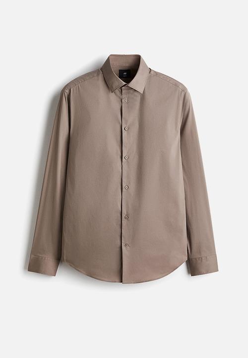 H&M - Slim fit stretch shirt - dark beige