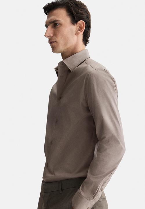 H&M - Slim fit stretch shirt - dark beige