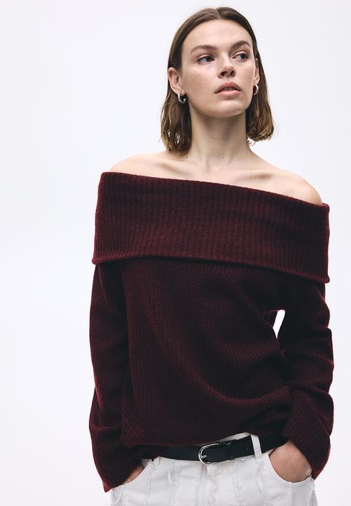 Off-the-shoulder jumper - burgundy - 1294589003