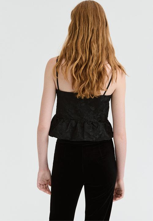 Bubble-hem strappy top - black - 1295349002