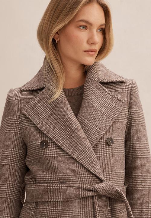 Forever New - Charlie Check Coat in Mid Brown Check Set