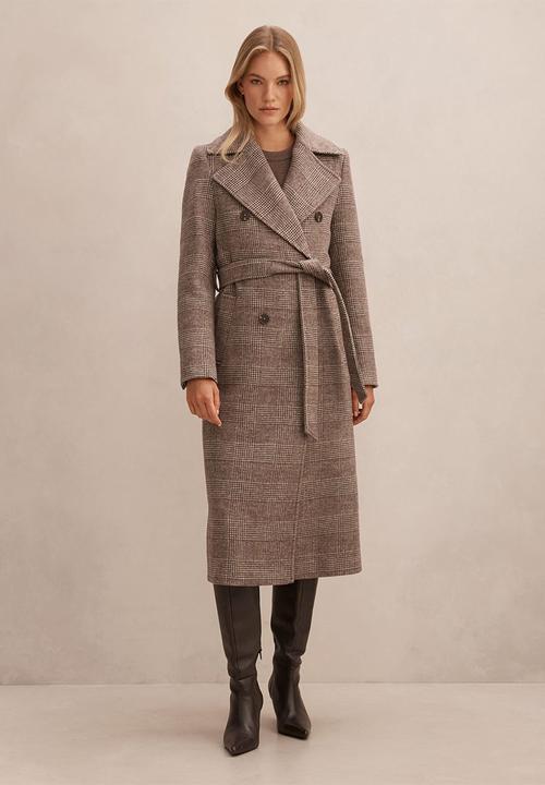Forever New - Charlie Check Coat in Mid Brown Check Set