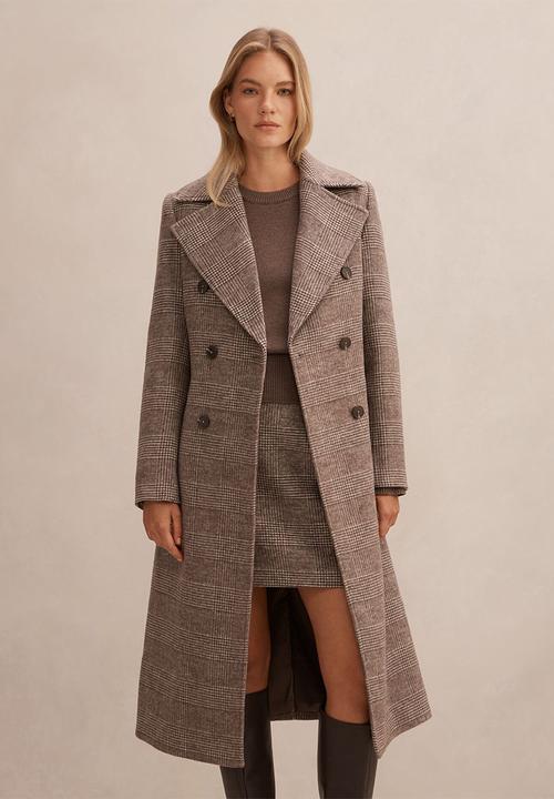 Forever New - Charlie Check Coat in Mid Brown Check Set