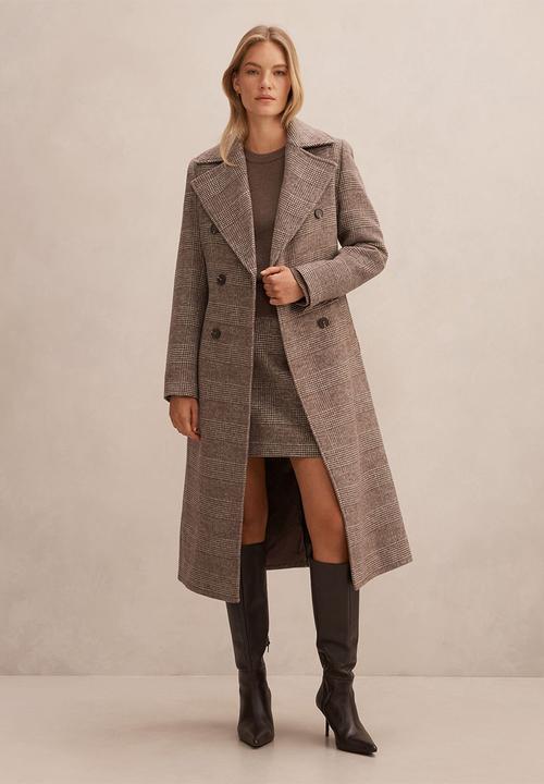 Forever New - Charlie Check Coat in Mid Brown Check Set