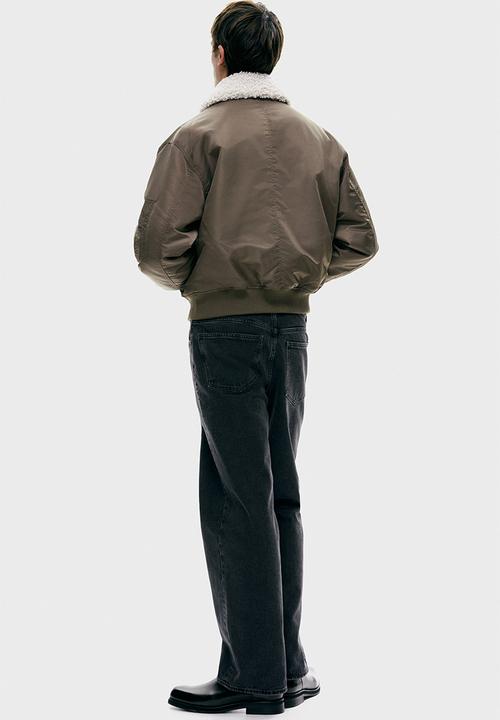 H&M - Loose fit nylon bomber jacket - dark mole
