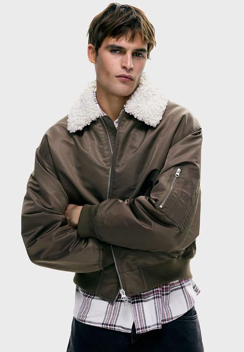 H&M - Loose fit nylon bomber jacket - dark mole