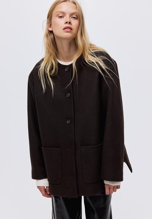 H&M - Scarf-detail coat - dark brown
