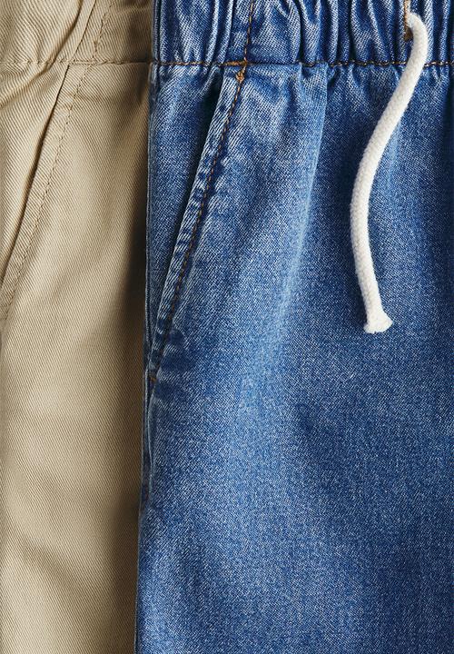 H&M - 2-pack cotton joggers - denim blue/beige