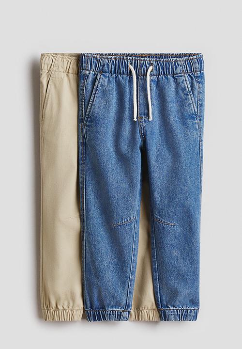 H&M - 2-pack cotton joggers - denim blue/beige