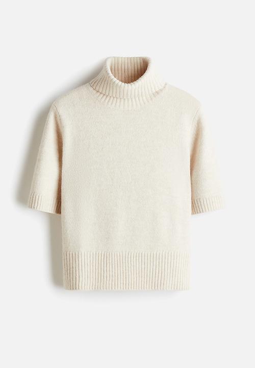 H&M - Knitted polo-neck top - cream