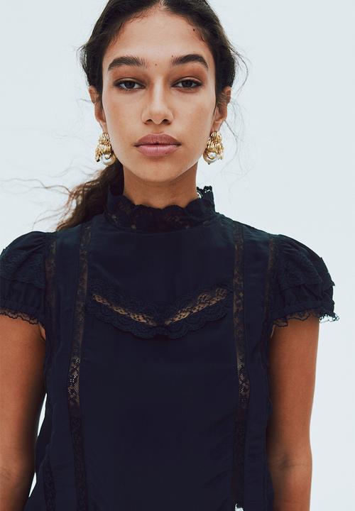H&M - Lace-detail blouse - black