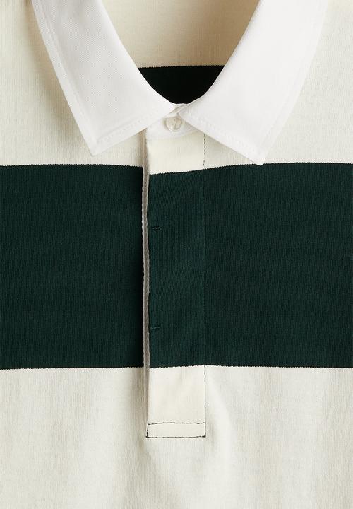 H&M - Regular fit cotton rugby shirt - dark green/white