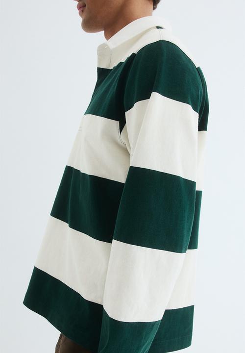 H&M - Regular fit cotton rugby shirt - dark green/white
