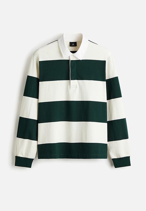 H&M - Regular fit cotton rugby shirt - dark green/white