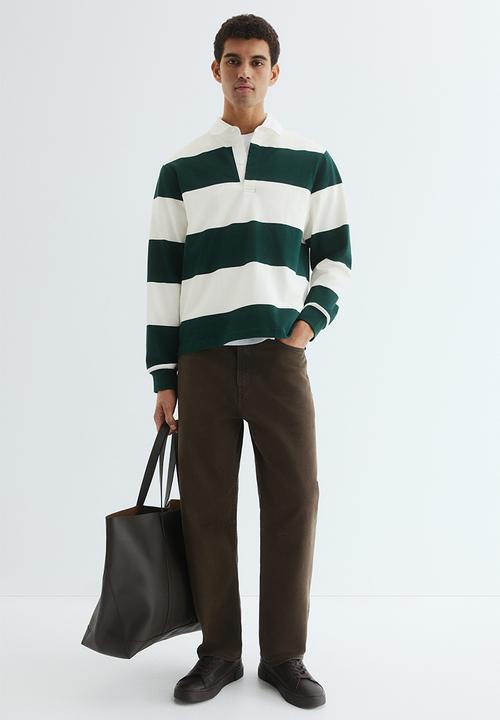 H&M - Regular fit cotton rugby shirt - dark green/white