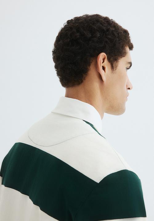 H&M - Regular fit cotton rugby shirt - dark green/white