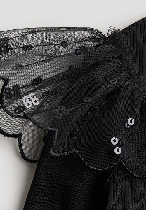 H&M - Tulle-detail cotton top - black
