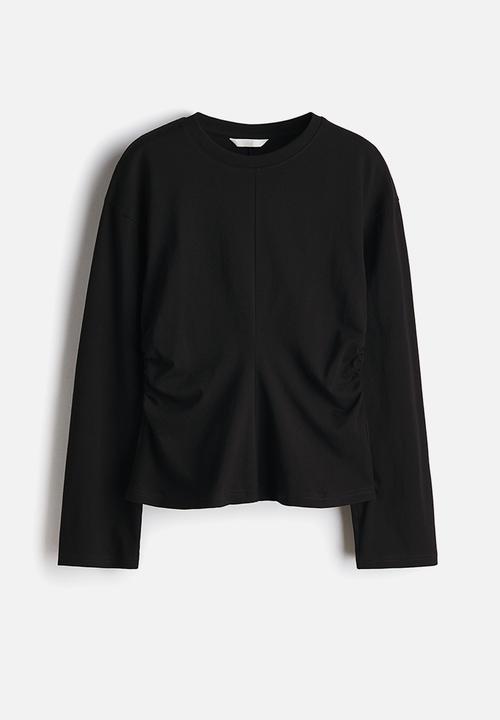 H&M - Gathered cotton jersey top - black