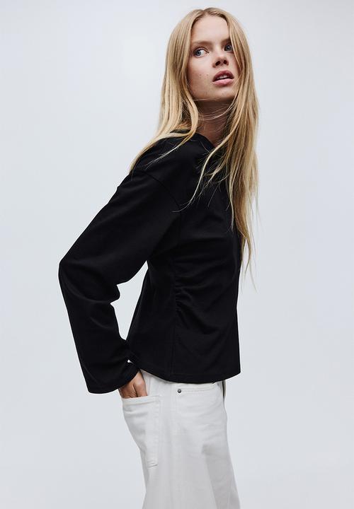 H&M - Gathered cotton jersey top - black