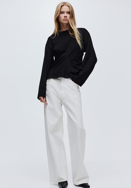 H&M - Gathered cotton jersey top - black