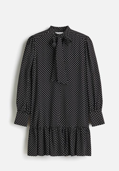 H&M - Bow-collar tunic dress - black/spotted