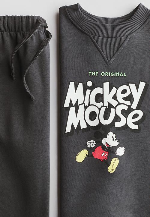 H&M - 2-piece printed sweatshirt set - dark grey/mickey mouse