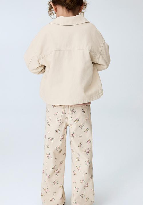 H&M - Wide patterned twill trousers - light beige/floral