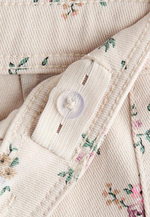 H&M - Wide patterned twill trousers - light beige/floral