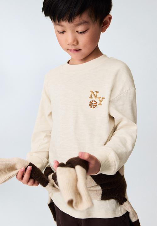 H&M - Motif-detail long-sleeved t-shirt - light beige/ny