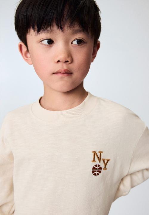 H&M - Motif-detail long-sleeved t-shirt - light beige/ny