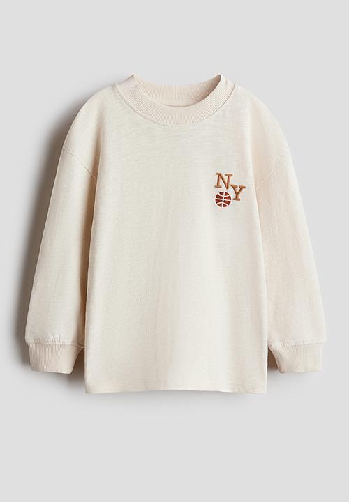 H&M - Motif-detail long-sleeved t-shirt - light beige/ny