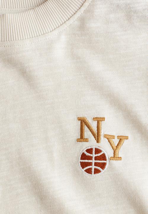 H&M - Motif-detail long-sleeved t-shirt - light beige/ny