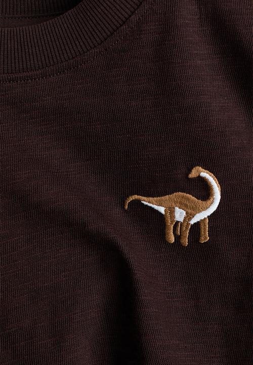 H&M - Motif-detail long-sleeved t-shirt - dark brown/brontosaurus