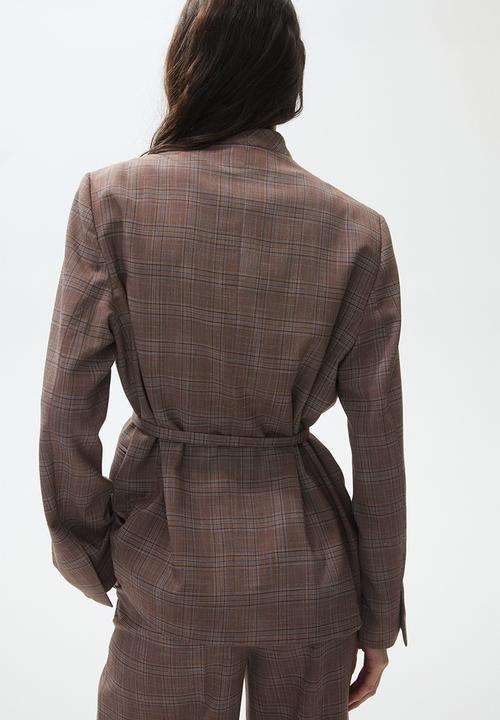 H&M - Belted throw-on blazer - brown/checked