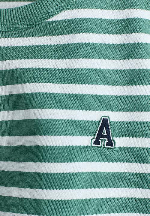 H&M - Motif-detail long-sleeved t-shirt - dusty green/striped
