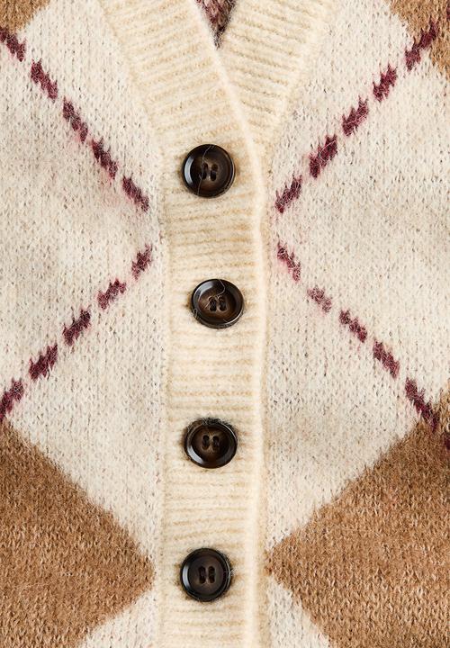 H&M - Jacquard-knit cardigan - light beige/argyle pattern