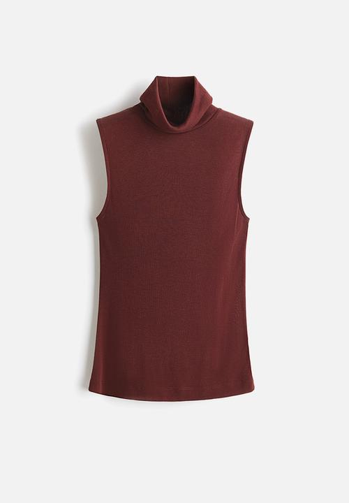 H&M - Fine-knit sleeveless polo-neck top - dark red