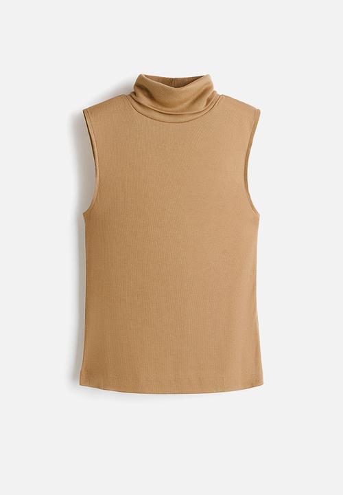 H&M - Fine-knit sleeveless polo-neck top - beige