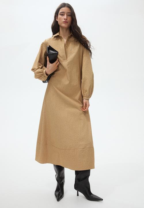 H&M - Collared midi dress - beige/checked